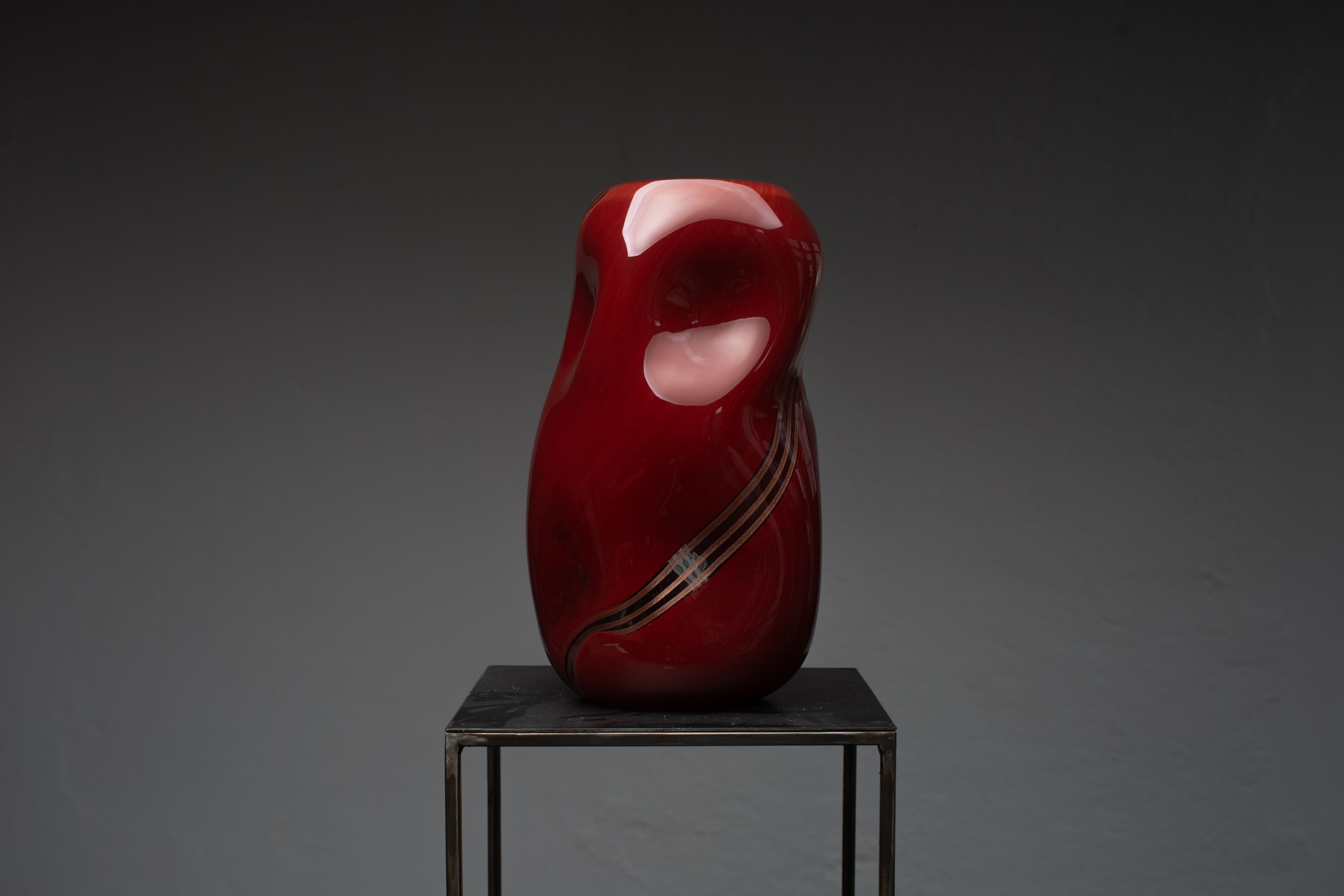 Dark red & Gold Murano Glass Vase L