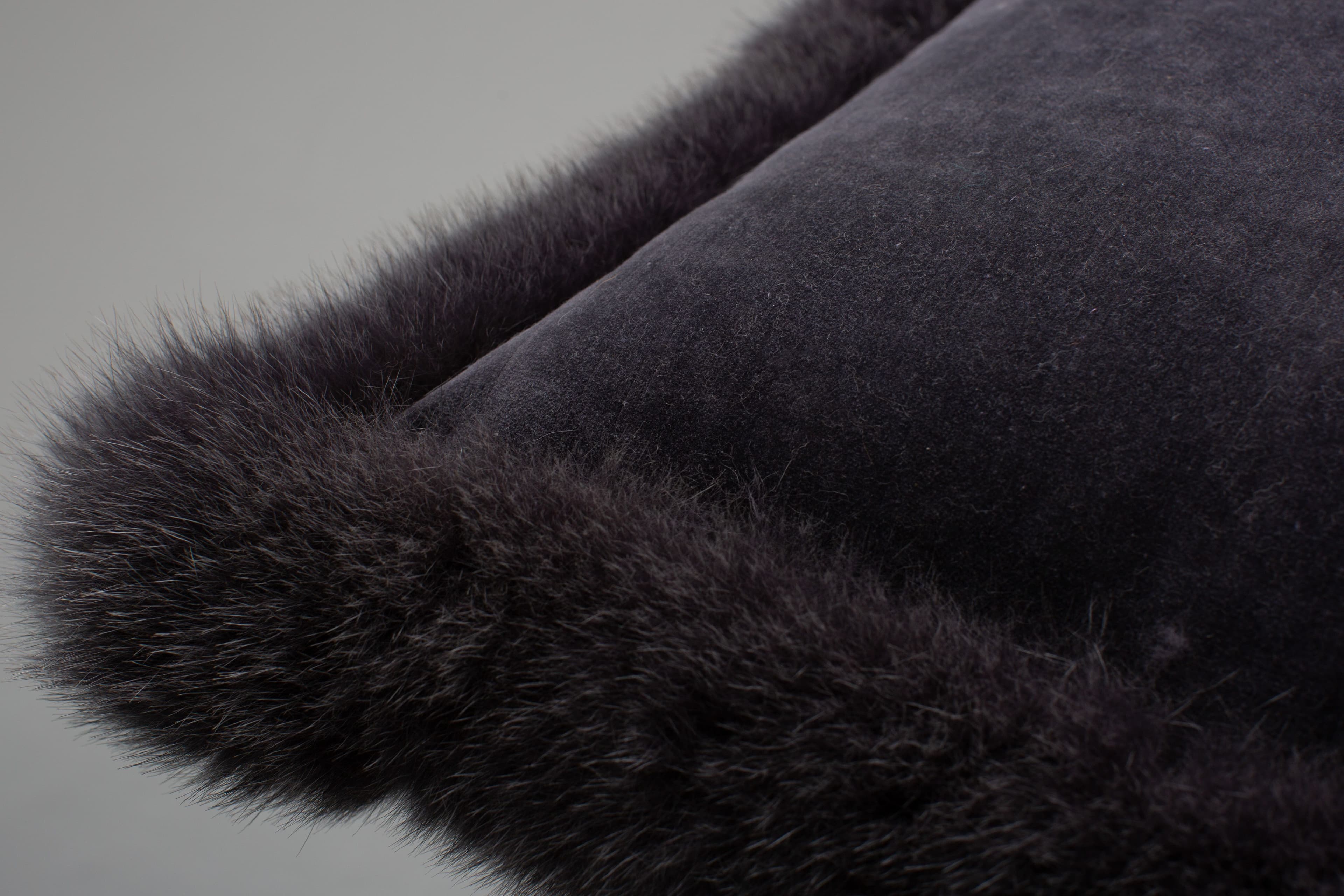 Dark Grey Velvet & Fox Fur Cushion