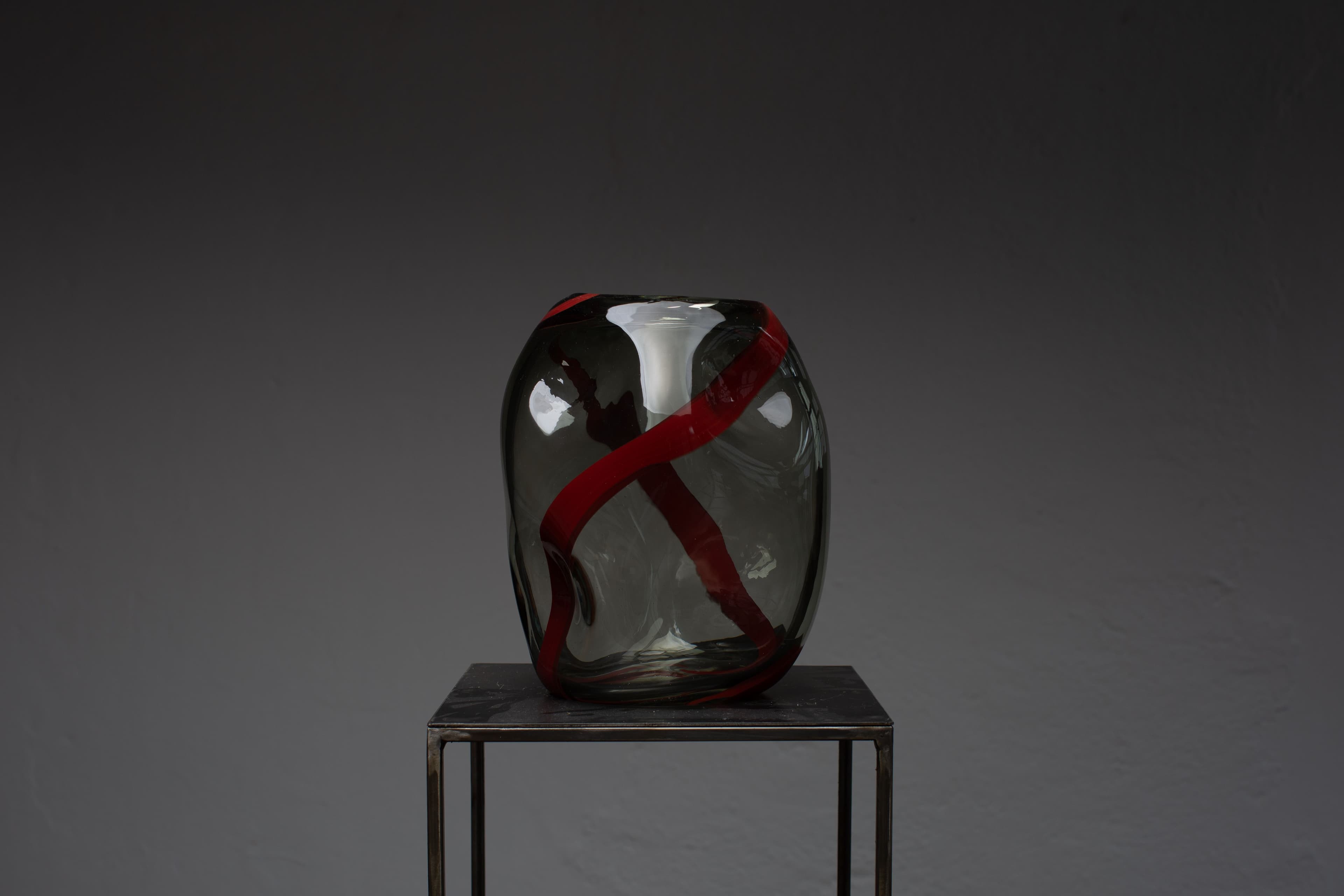 Anthracite & Dark Red Murano Glass Vase S