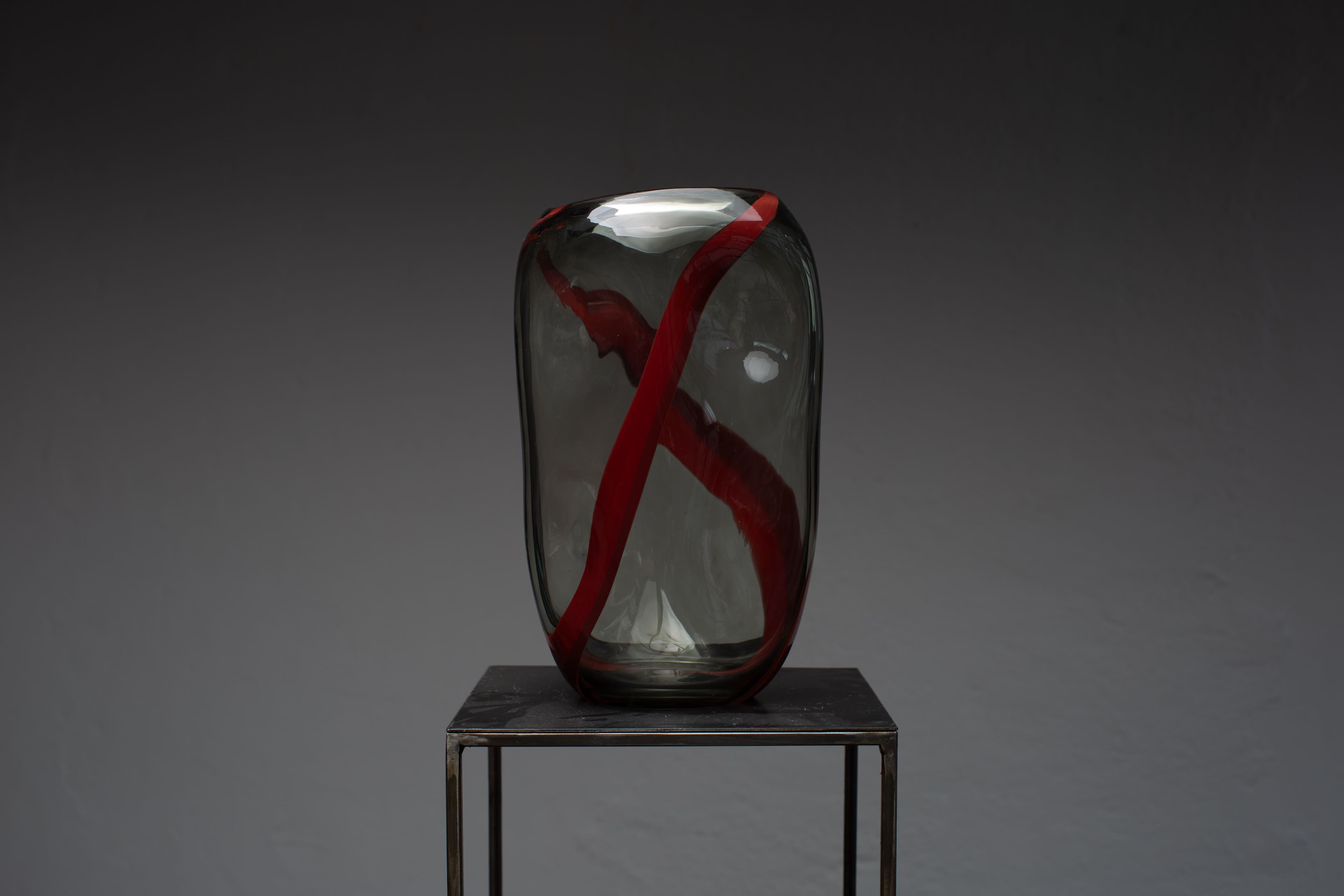 Anthracite & Dark Red Murano Glass Vase L