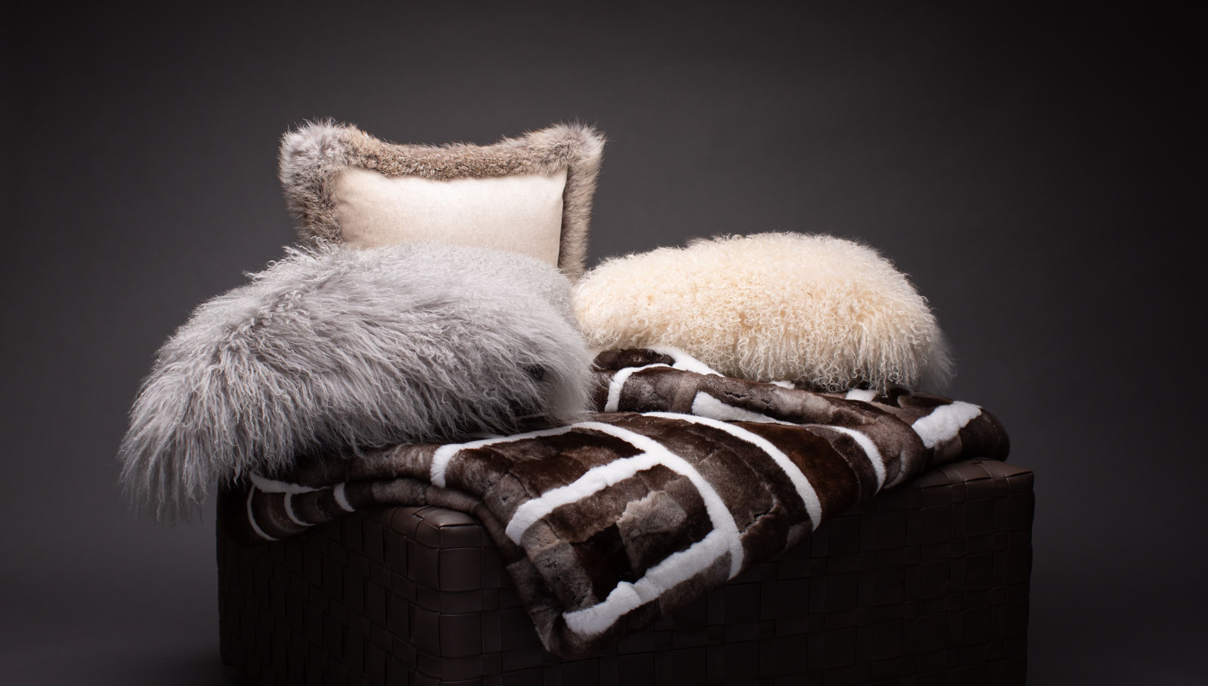 Grey-Brown-White Cashmere & Fur Blanket