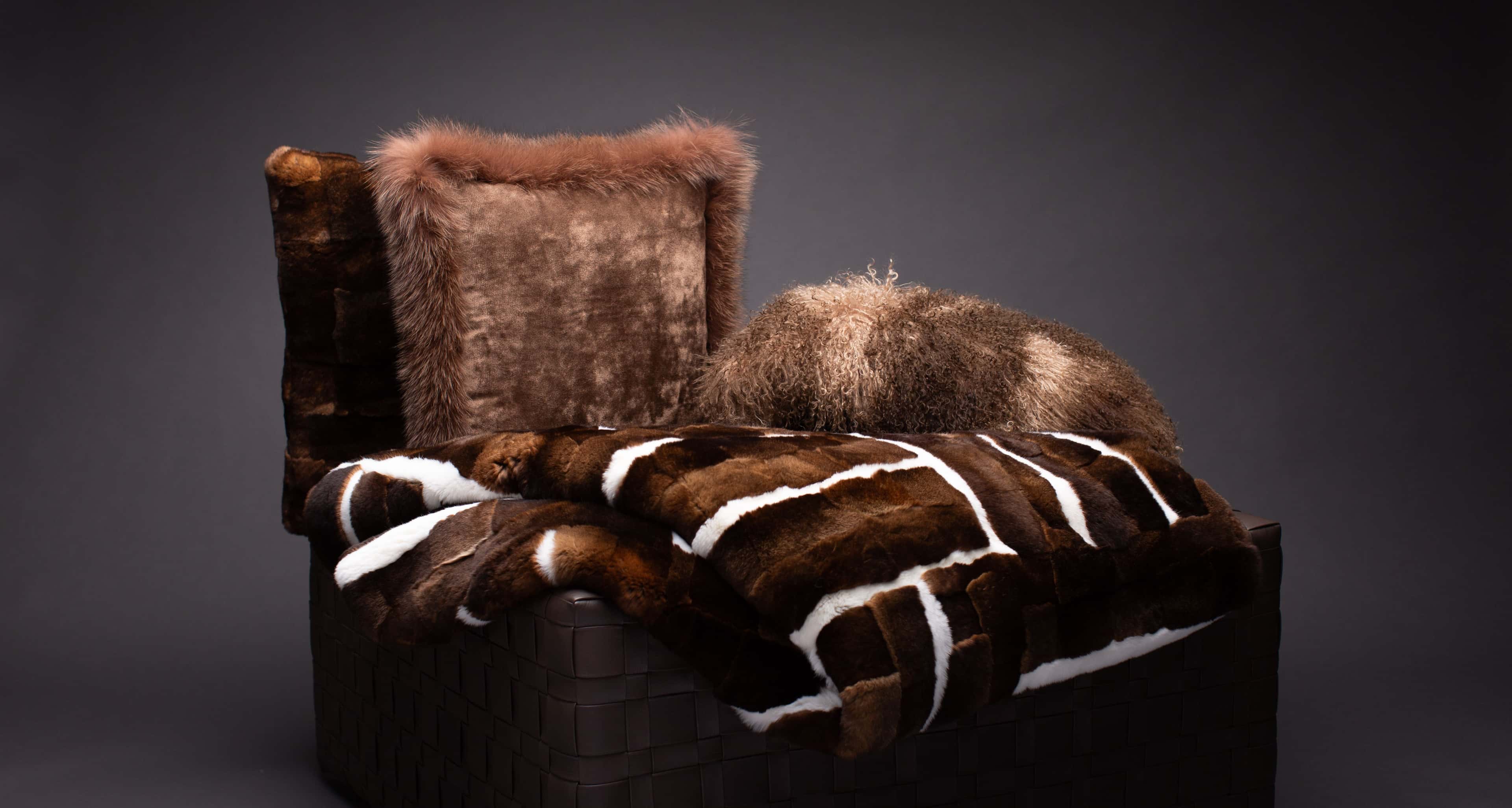Brown-White Cashmere & Fur Blanket