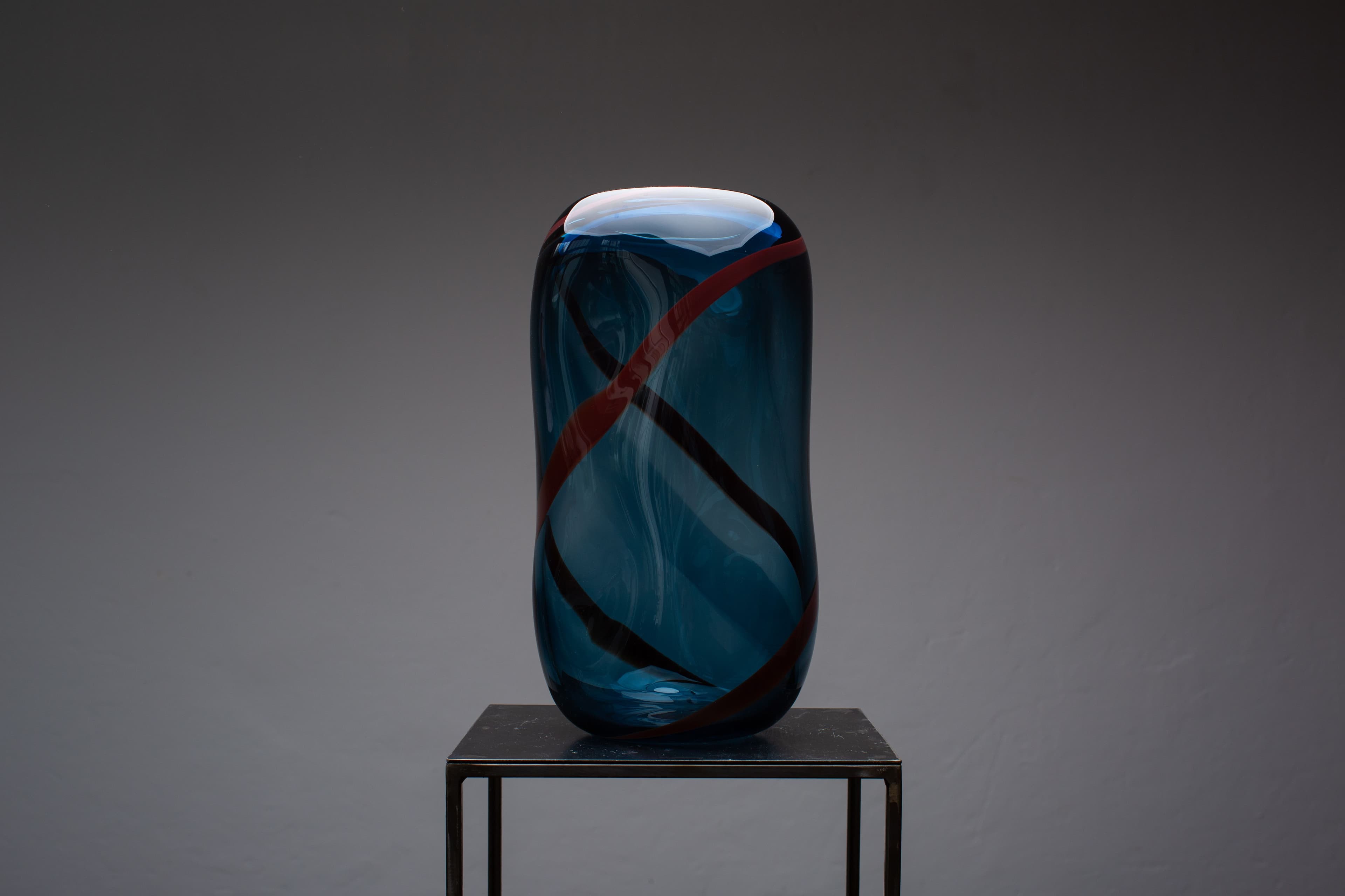 Avio & Dark Red Murano Glass Vase L