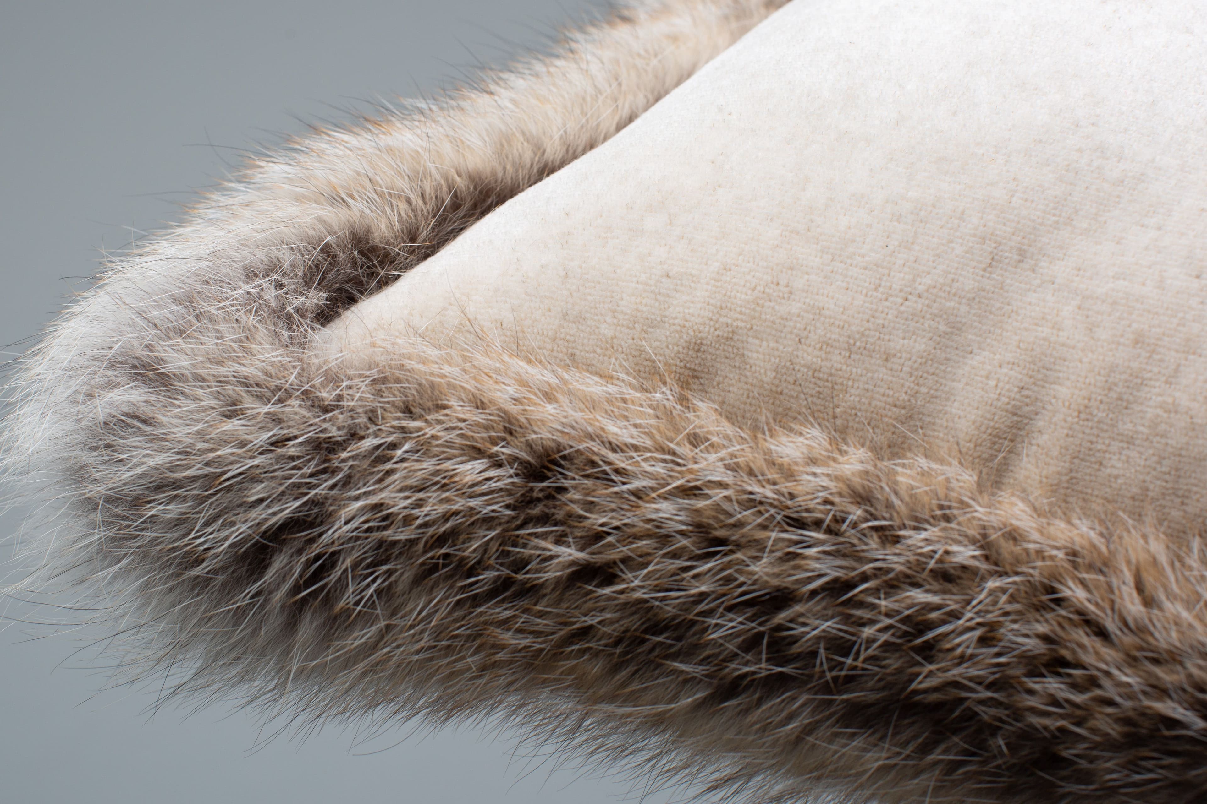Beige Velvet & Fox Fur Cushion
