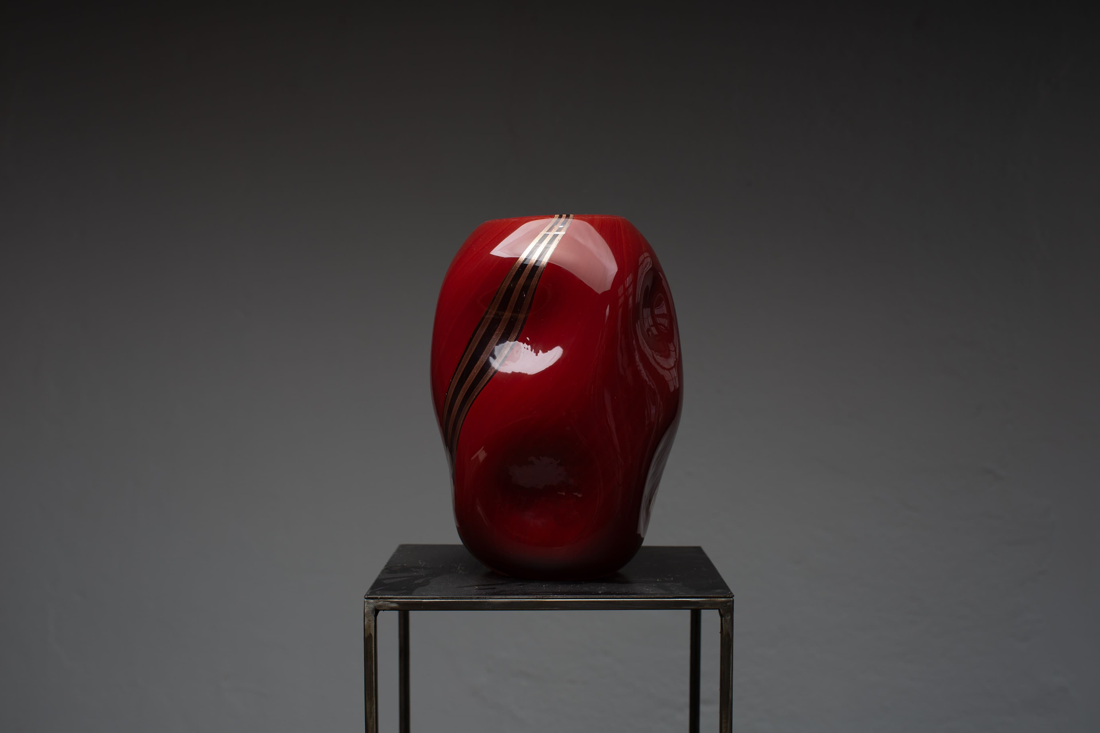 Dark Red & Gold Murano Glass Vase S