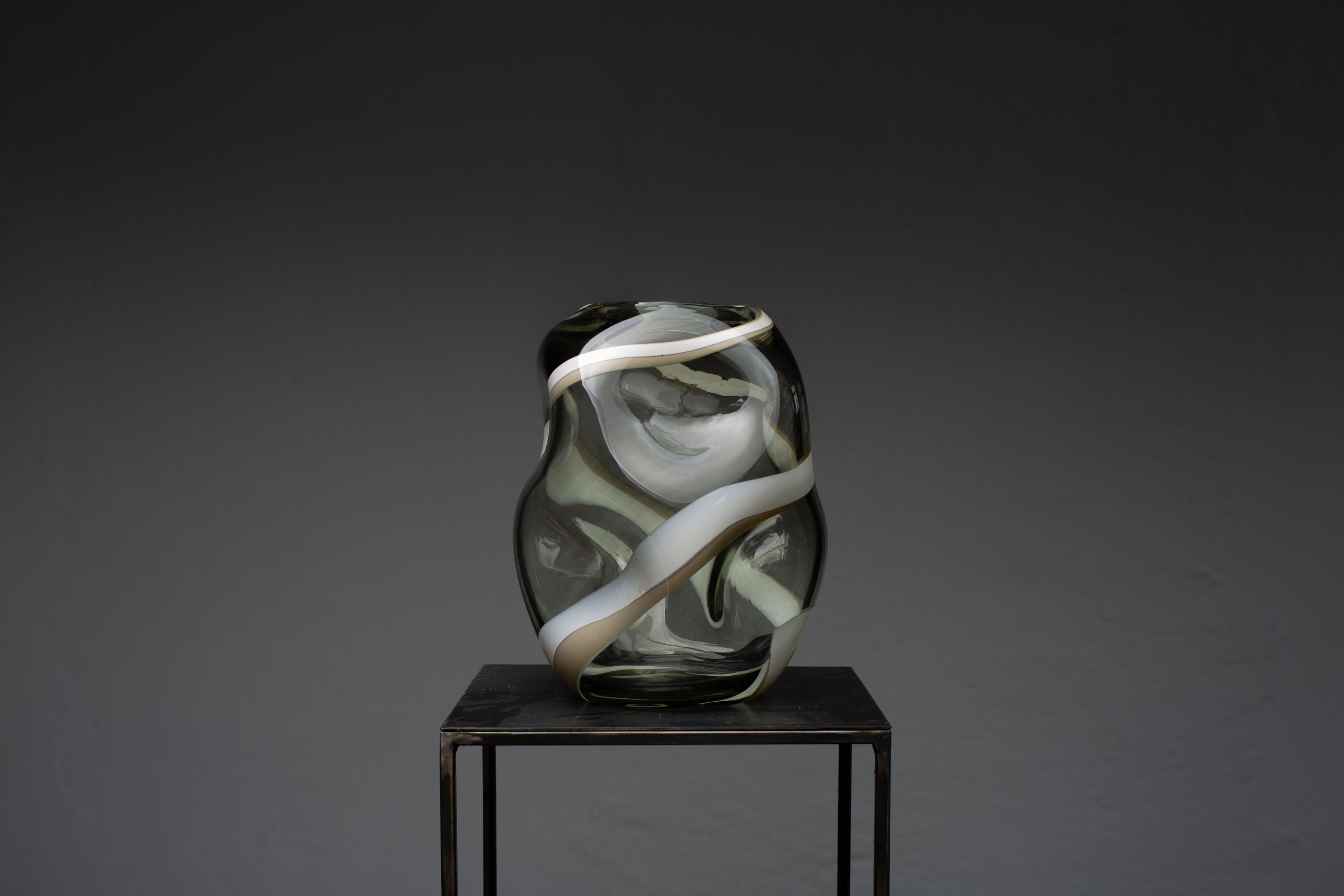 Anthracite & White Murano Glass Vase S