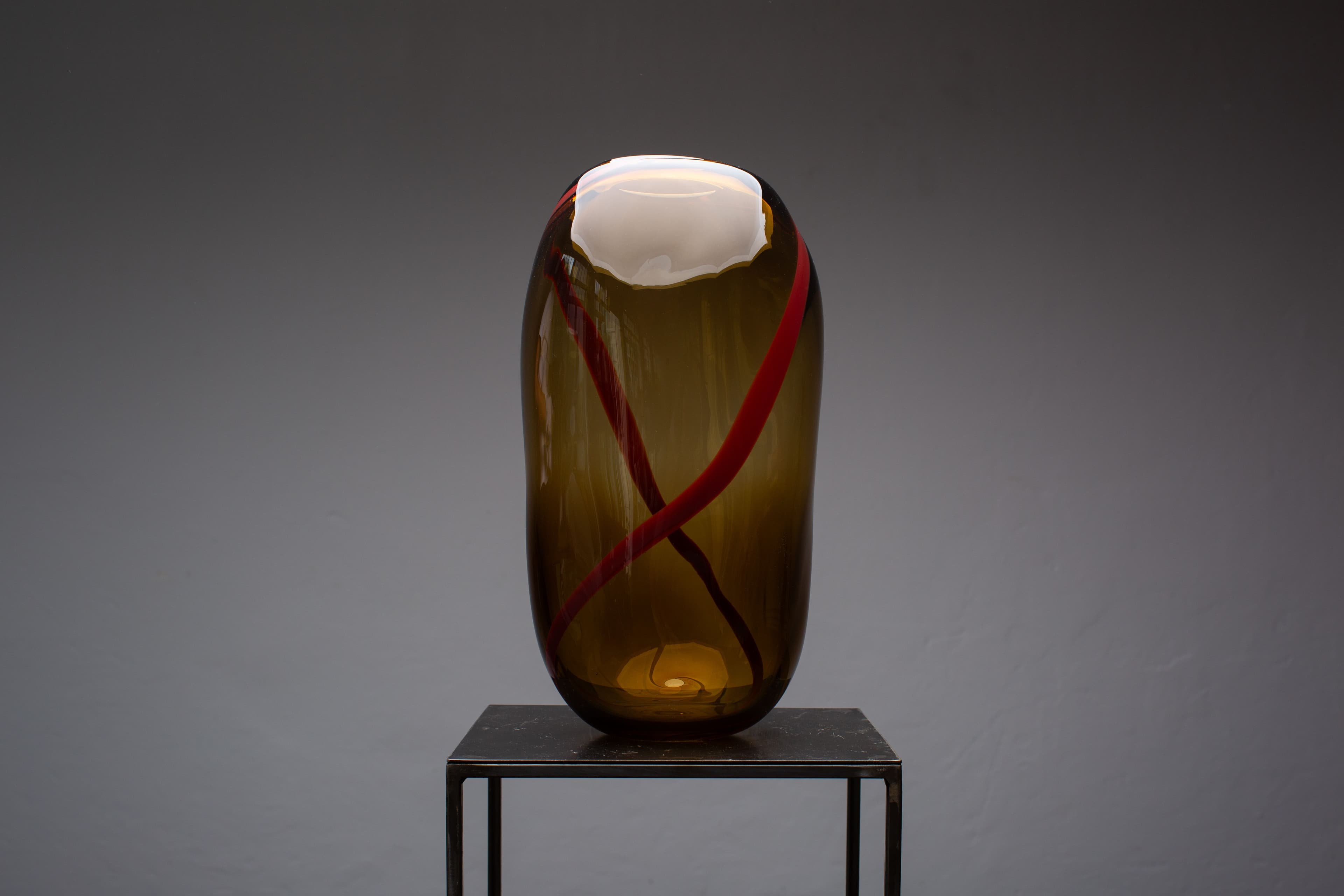 Tabacco & Dark Red Murano Glass Vase L