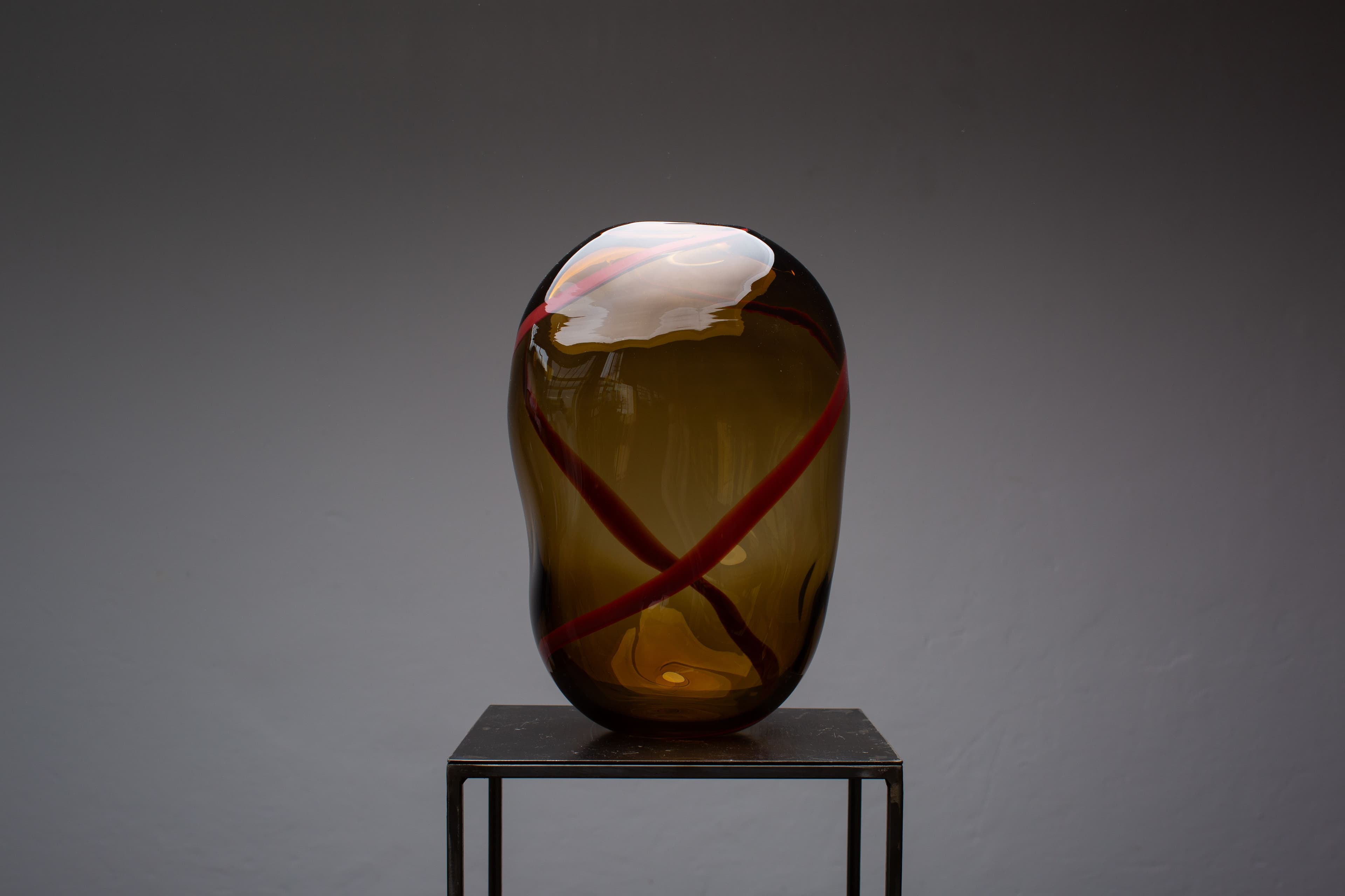 Tabacco & Dark Red Murano Glass Vase M